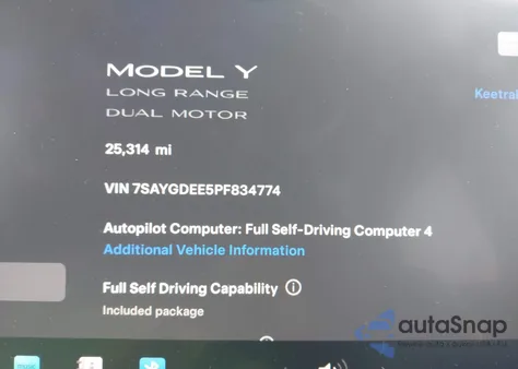2023 Tesla Model Y из США, поврежденный, VIN 7SAYGDEE5PF834774